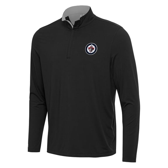 Men's Antigua Black/Gray Winnipeg Jets Content Quarter-Zip Pullover Top