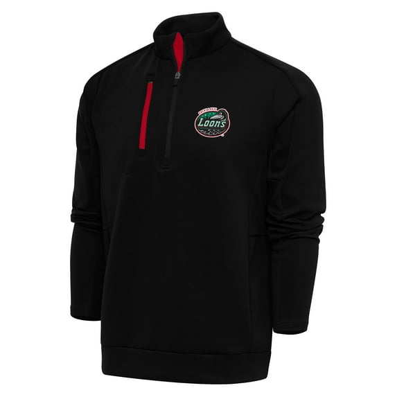 Men's Antigua Black Great Lakes Loons Generation Quarter-Zip Pullover Top