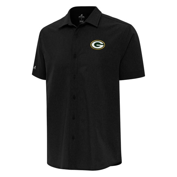 Men's Antigua Black Green Bay Packers Activate Woven Button-Up Shirt