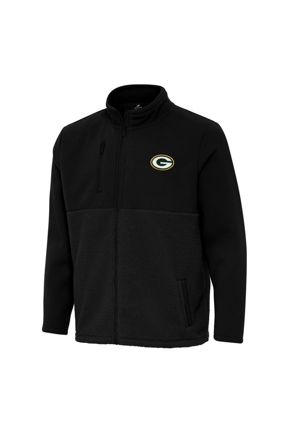 Men's Antigua Black Green Bay Packers Daily Fused Full-Zip Jacket