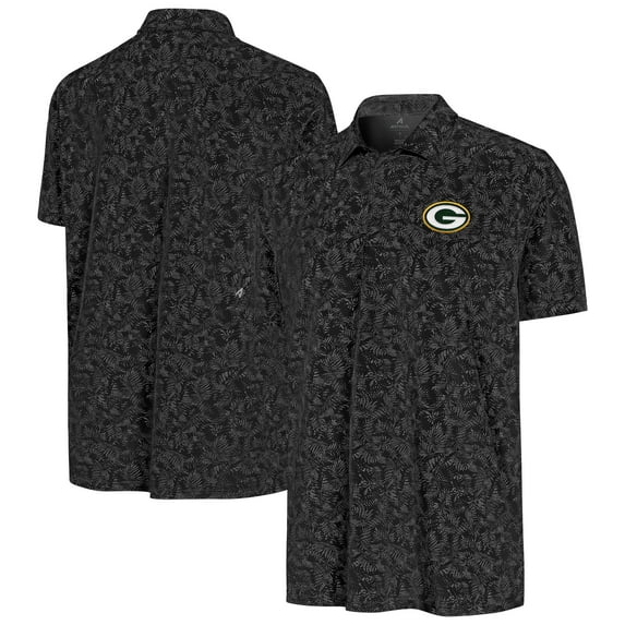 Men's Antigua Black Green Bay Packers Lush Polo
