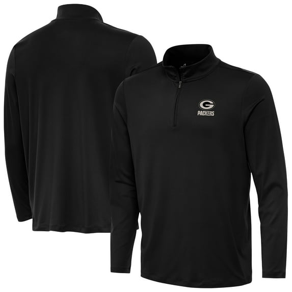 Men's Antigua Black Green Bay Packers Reprocess Quarter-Zip Top
