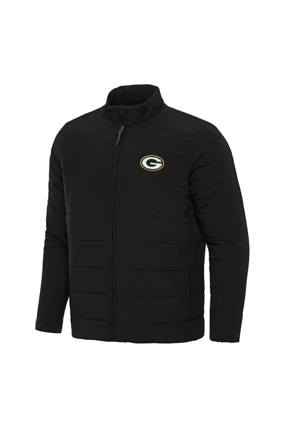 Men's Antigua Black Green Bay Packers Swelter Full-Zip Jacket