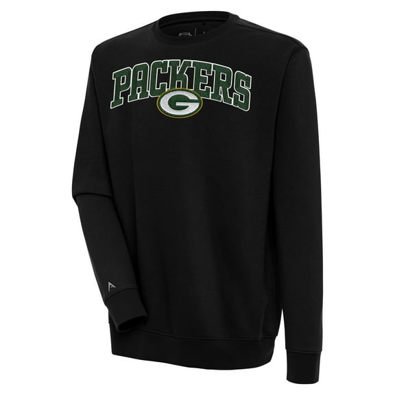 Men's Antigua  Black Green Bay Packers Victory Chenille Pullover Sweatshirt