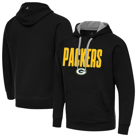 Men's Antigua Black Green Bay Packers Victory Hoodie