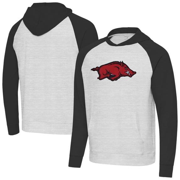 Men's Antigua Black/Heather Gray Arkansas Razorbacks Urgent Pullover Hoodie