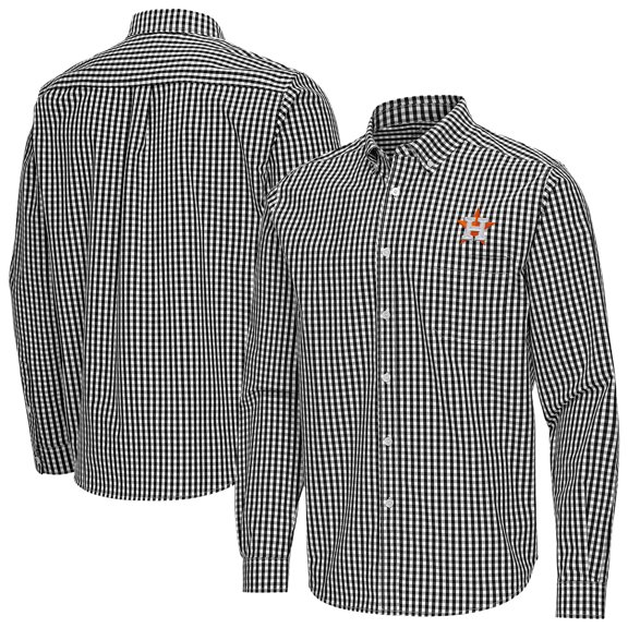 Men's Antigua Black Houston Astros Ellis Woven Tri-Blend Button-Down Shirt
