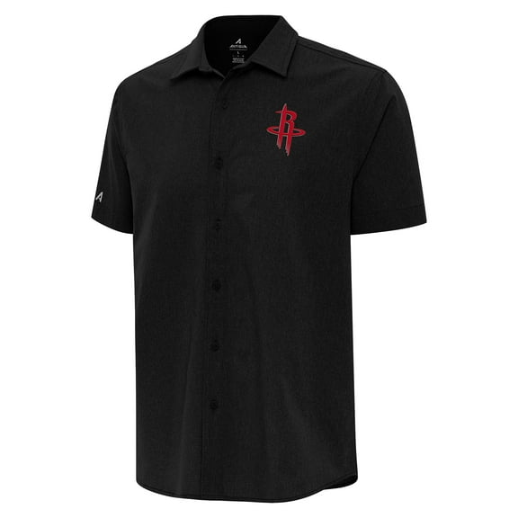 Men's Antigua Black Houston Rockets Activate Woven Short Sleeve Button-Up Shirt
