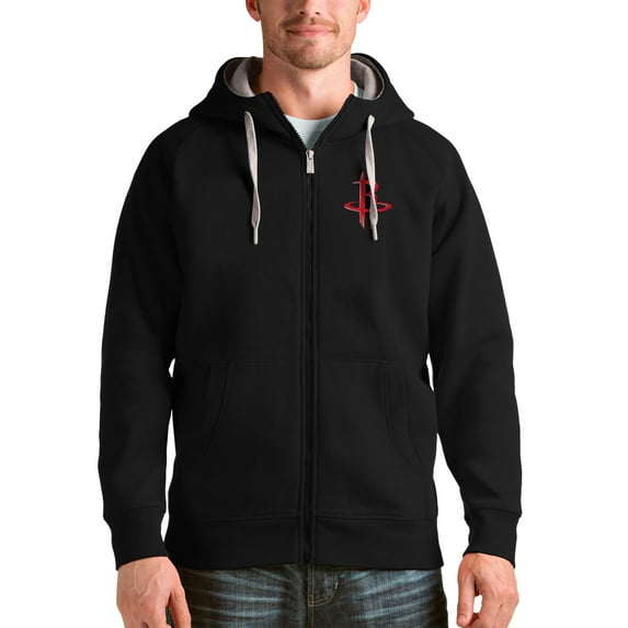 Men's Antigua Black Houston Rockets Logo Victory Full-Zip Hoodie