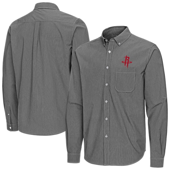 Men's Antigua Black Houston Rockets Porter Woven Long Sleeve Button-Down Shirt