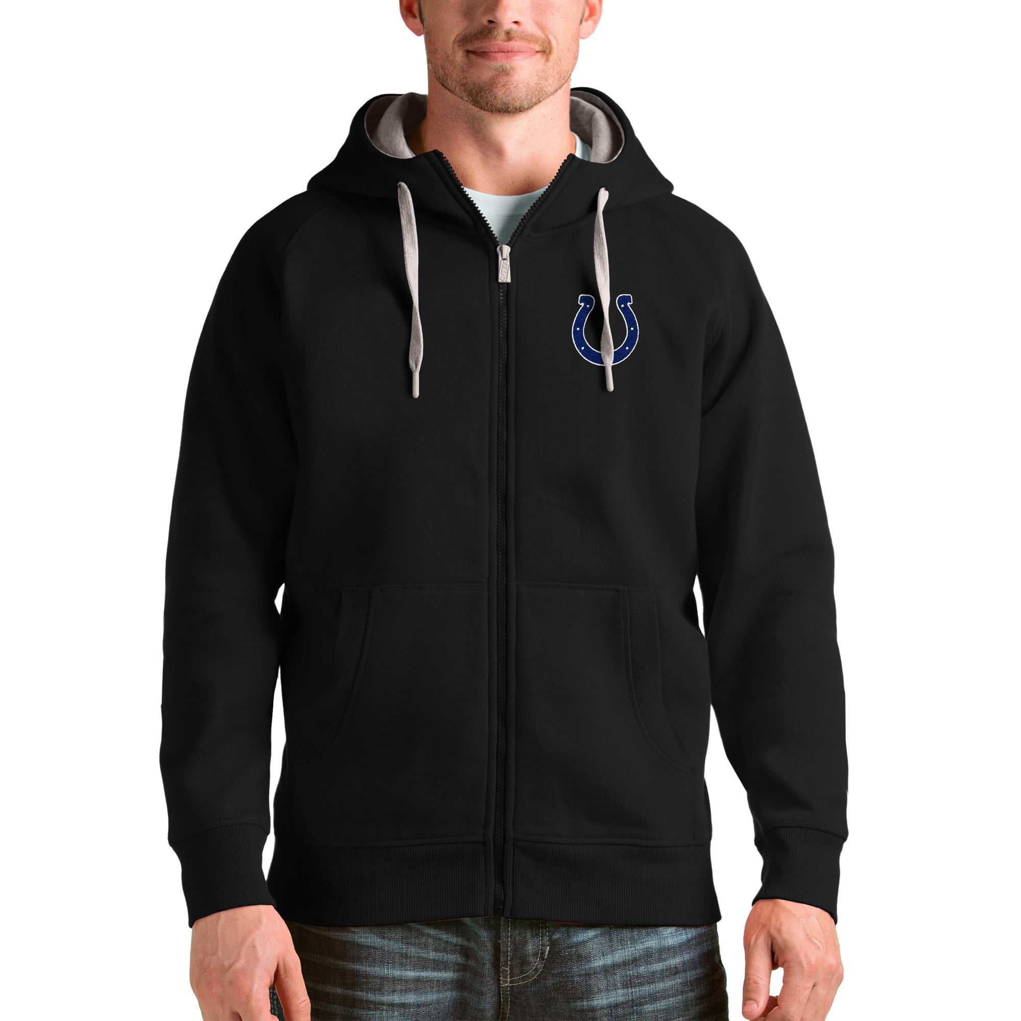 Men s Antigua Black Indianapolis Colts Victory Full Zip Hoodie