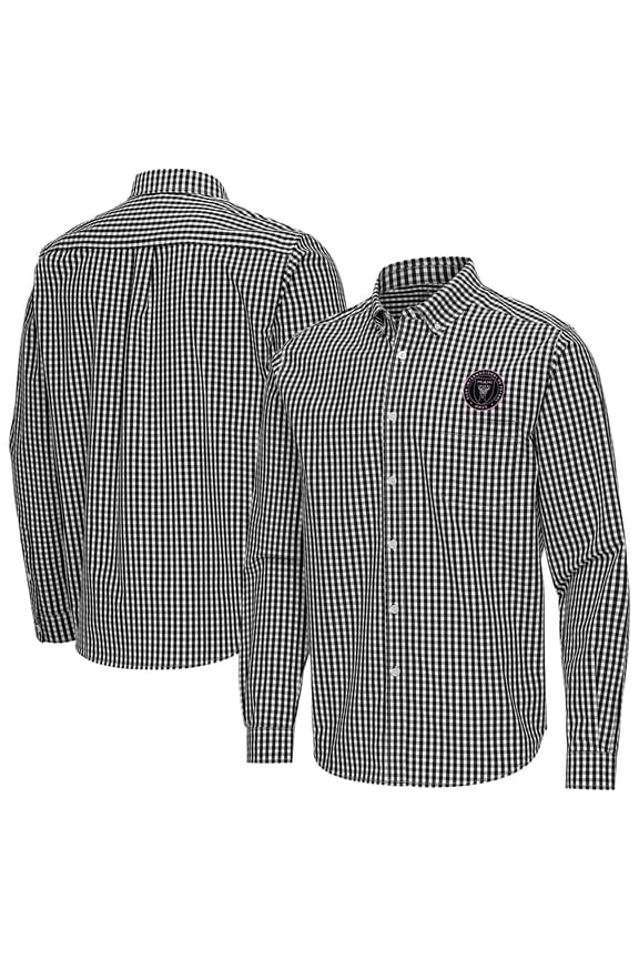 Men's Antigua Black Inter Miami CF Ellis Tri-Blend Long Sleeve Button-Down Shirt