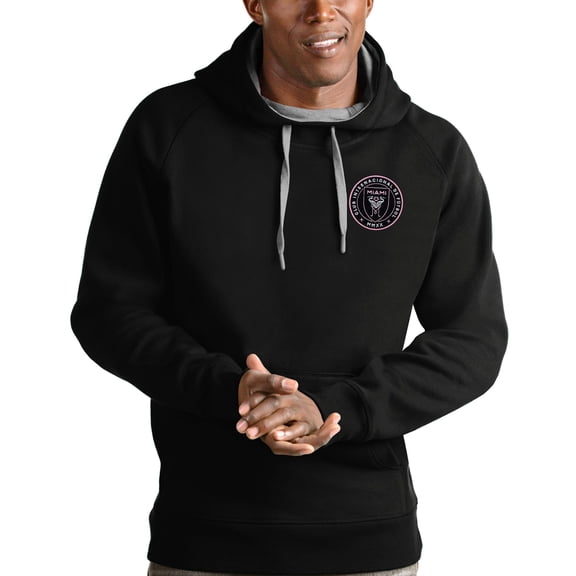 Men's Antigua Black Inter Miami CF Logo Victory Pullover Hoodie
