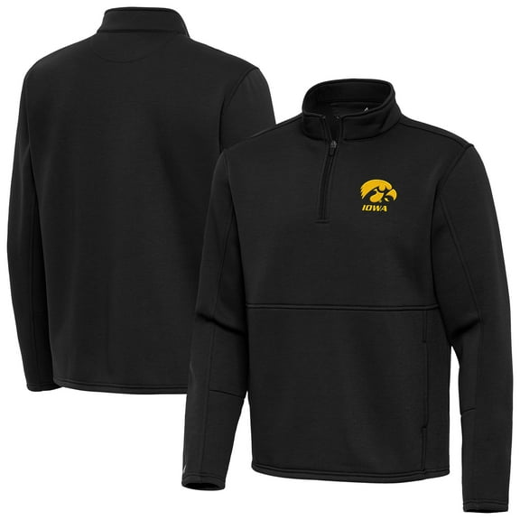 Men's Antigua Black Iowa Hawkeyes Twist Quarter-Zip Jacket