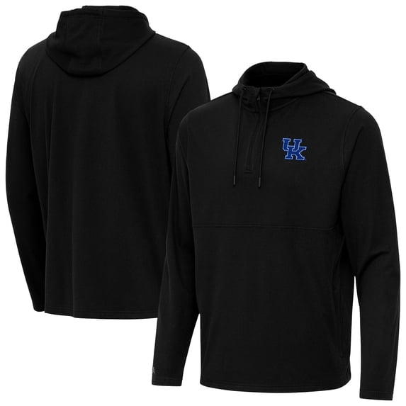 Men's Antigua Black Kentucky Wildcats Connected Quarter-Zip Waffle-Knit Tri-Blend Hoodie