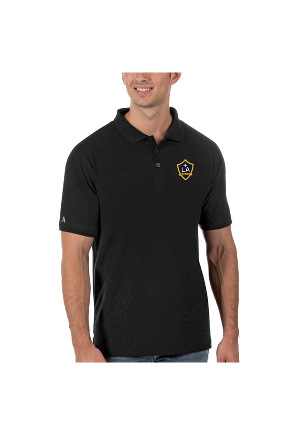 Men's Antigua Black LA Galaxy Legacy Pique Polo