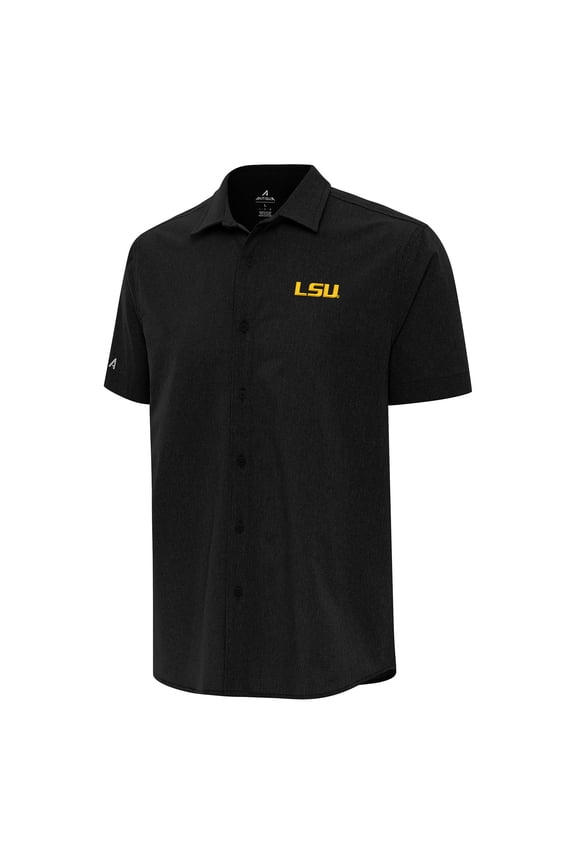 Men's Antigua  Black LSU Tigers Activate Woven Short Sleeve Button-Down Shirt