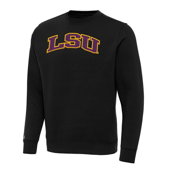 Men's Antigua Black LSU Tigers Big & Tall Victory Crewneck Pullover Sweatshirt