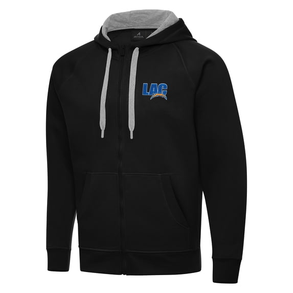 Men's Antigua Black Los Angeles Chargers Victory Full-Zip Hoodie