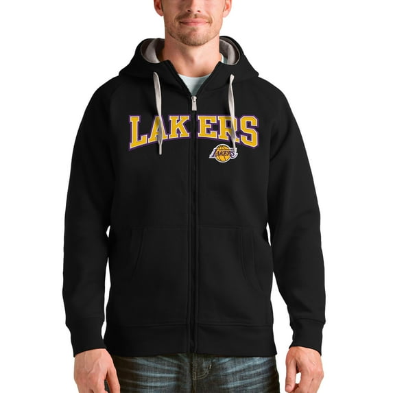 Men's Antigua Black Los Angeles Lakers Team Victory Full-Zip Hoodie