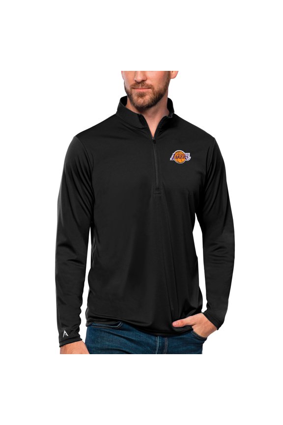 Men's Antigua Black Los Angeles Lakers Tribute Quarter-Zip Pullover Top