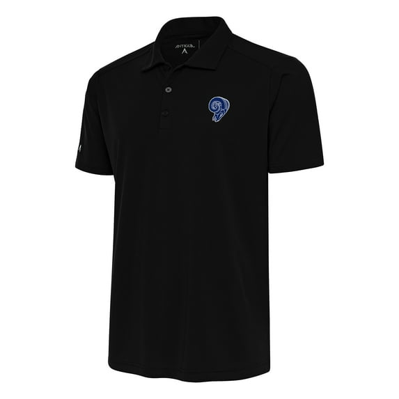 Men's Antigua Black Los Angeles Rams Team Logo Throwback Tribute Polo