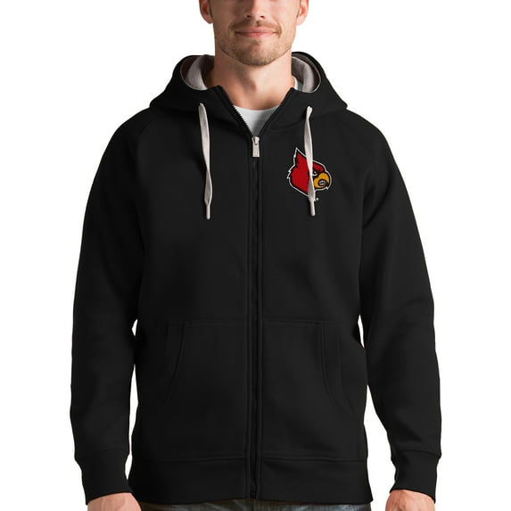 Men's Antigua Black Louisville Cardinals Victory Full-Zip Hoodie