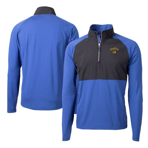 Men's Cutter & Buck Blue/Black Seattle Mariners City Connect Adapt Eco Knit Hybrid Recycled Quarter-Zip Pullover Top