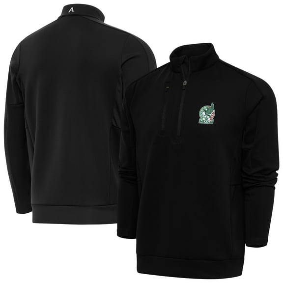 Men's Antigua Black Mexico National Team Genesis Quarter-Zip Pullover