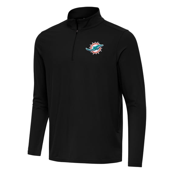 Men's Antigua Black Miami Dolphins Intent Quarter-Zip Pullover Top