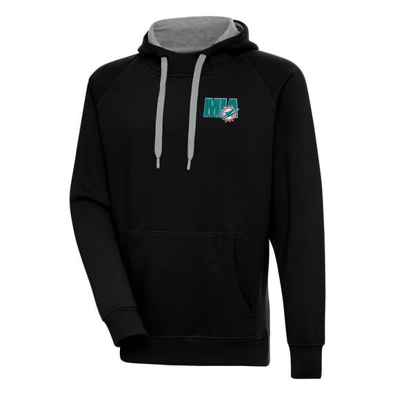 Men's Antigua Black Miami Dolphins Victory Pullover Hoodie