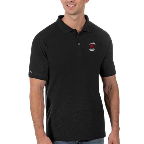 Men's Antigua Black Miami Heat Legacy Pique Polo