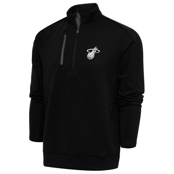 Men's Antigua Black Miami Heat Metallic Logo Generation Quarter-Zip Top