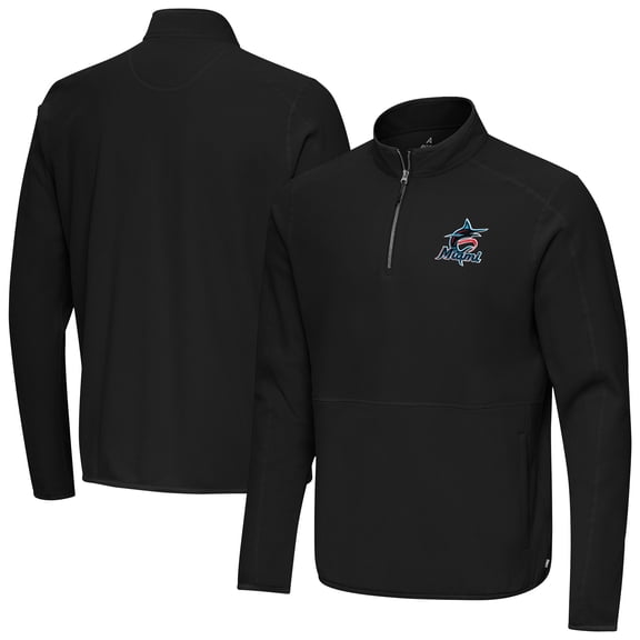 Men's Antigua Black Miami Marlins Step Up Quarter-Zip Pullover