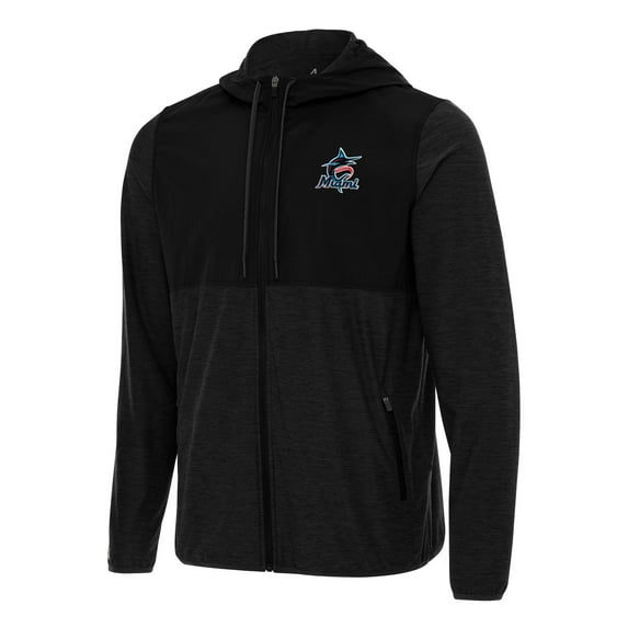 Men's Antigua Black Miami Marlins Sway Full-Zip Hoodie