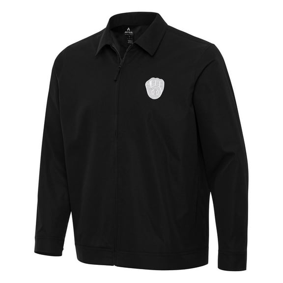 Men's Antigua Black Milwaukee Brewers Pivot Full-Zip Jacket