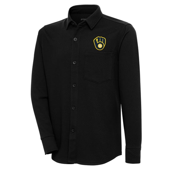 Men's Antigua Black Milwaukee Brewers Steamer Button-Up Shacket