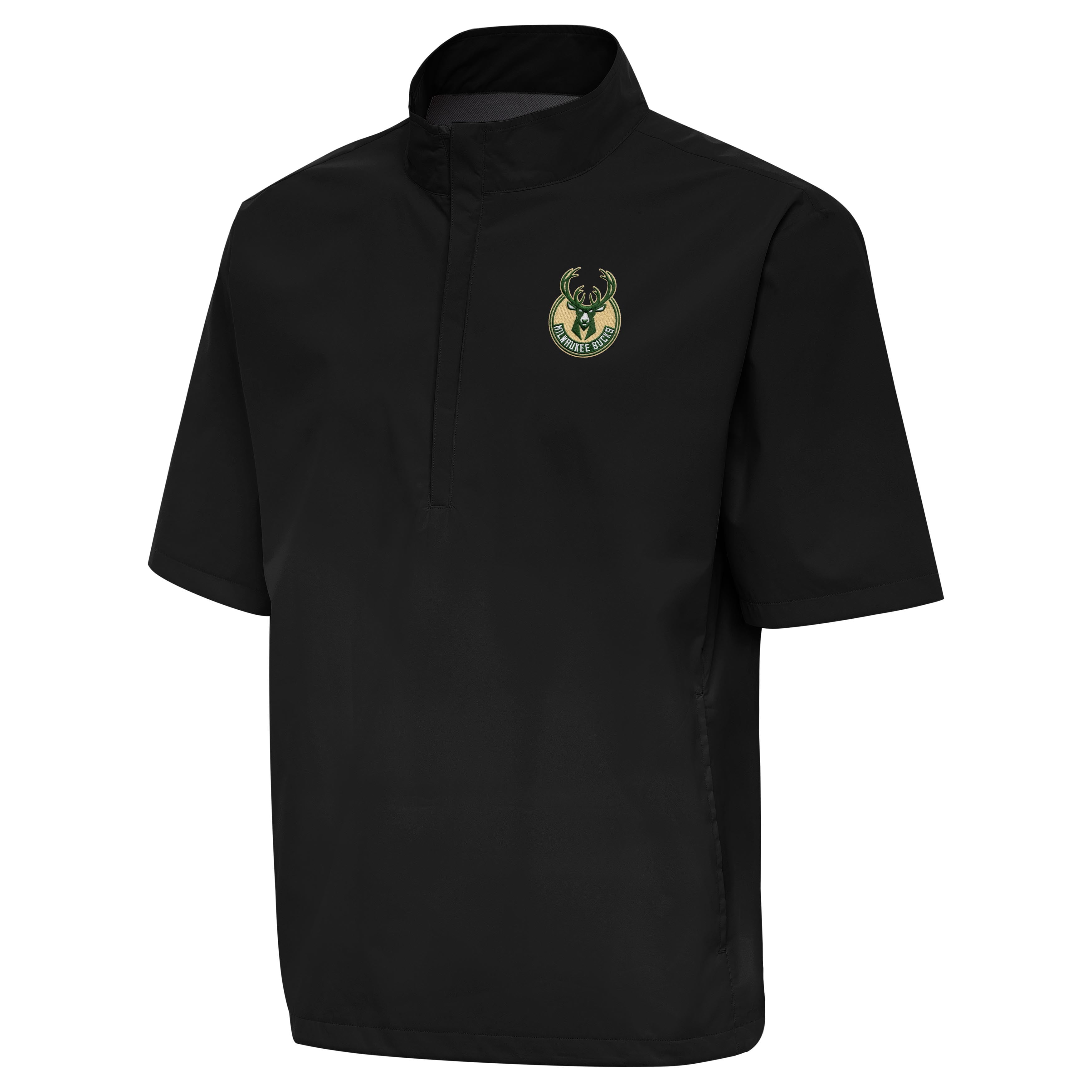 Men's Antigua Black Milwaukee Bucks Brisk QuarterZip Windbreaker