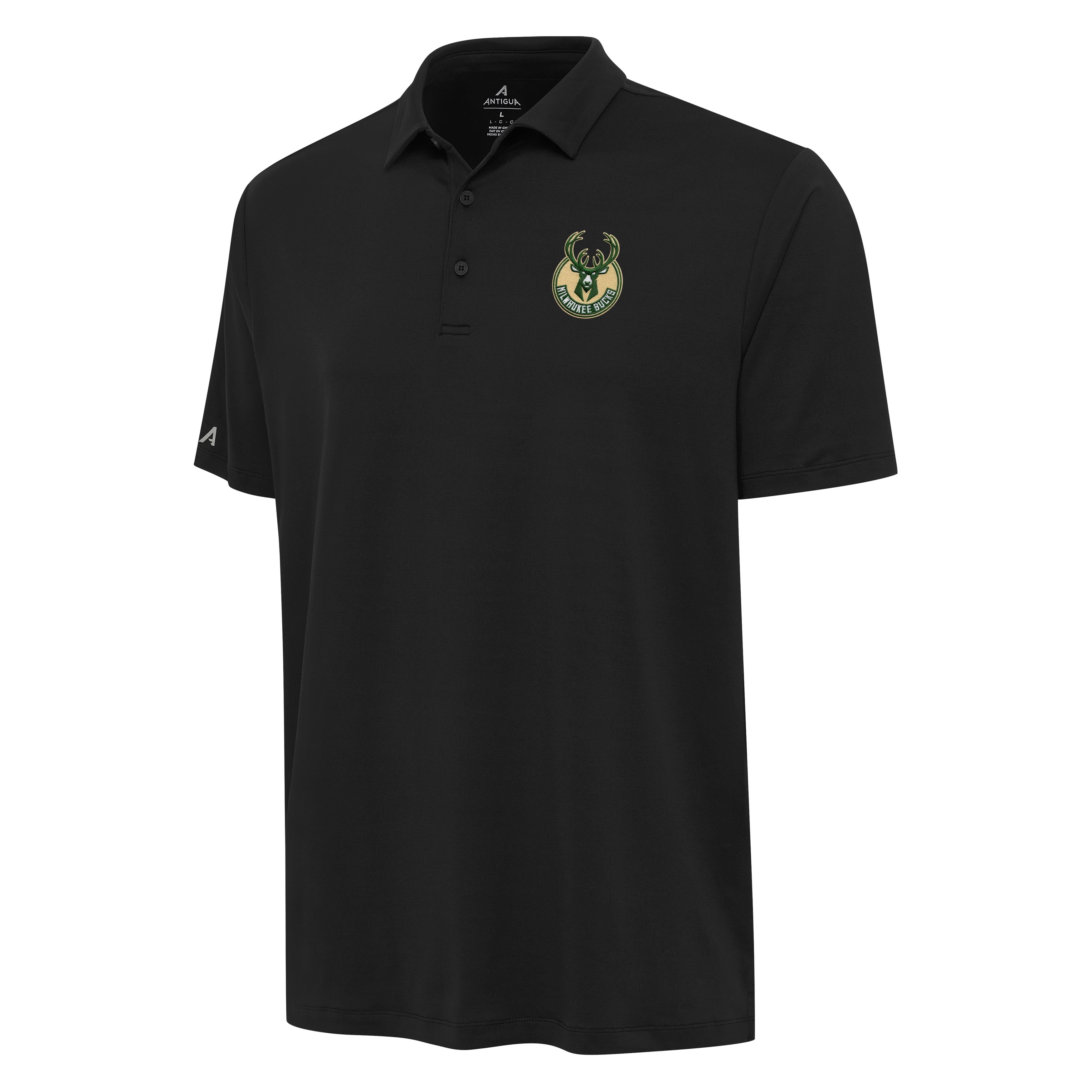 Men's Antigua Black Milwaukee Bucks Reprocess Polo