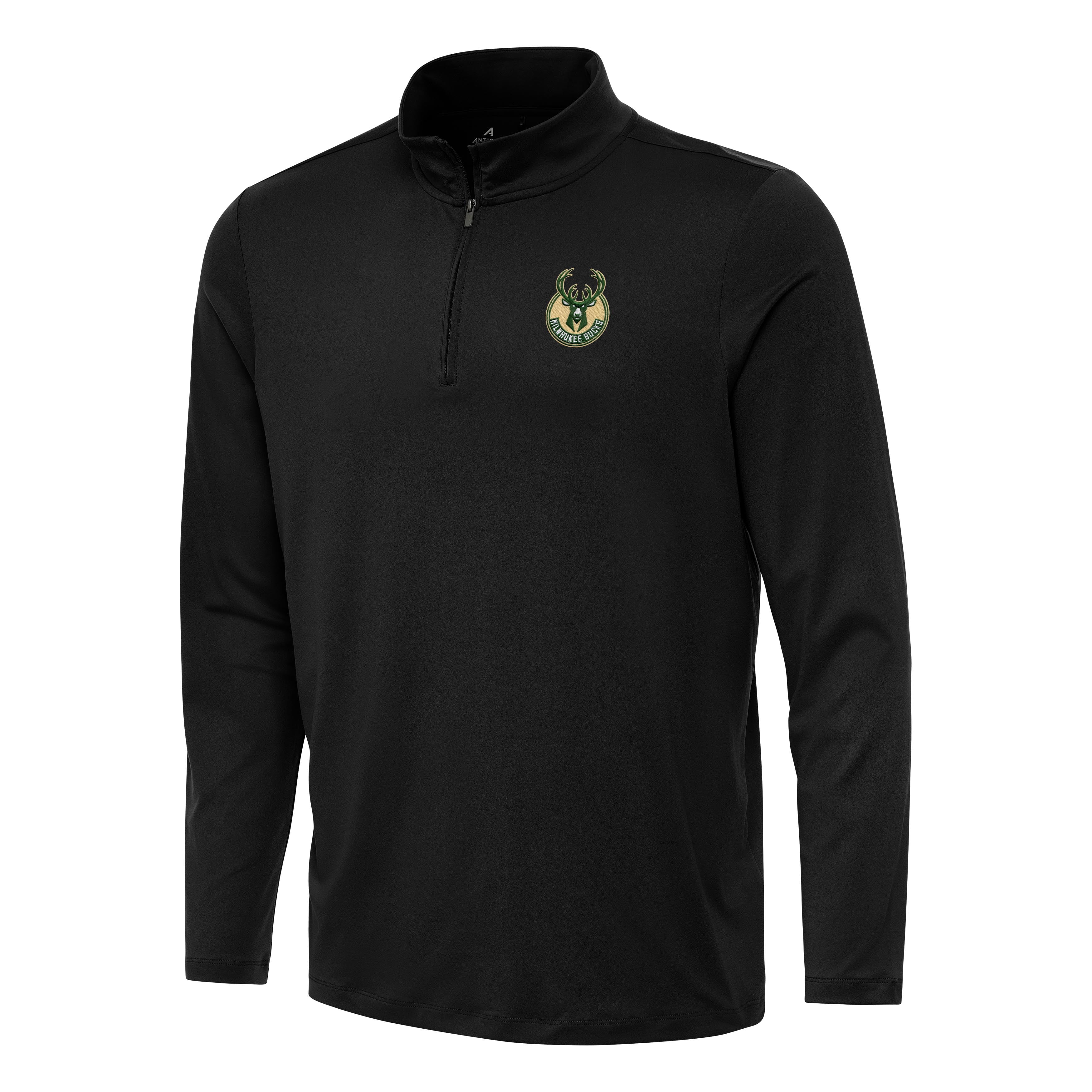 Men's Antigua Black Milwaukee Bucks Reprocess QuarterZip Top