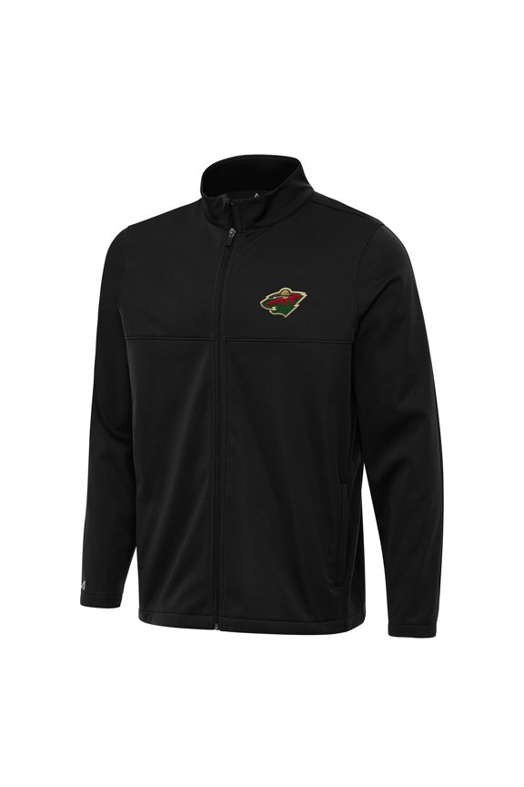Men's Antigua Black Minnesota Wild Links 2 Full-Zip Golf Jacket