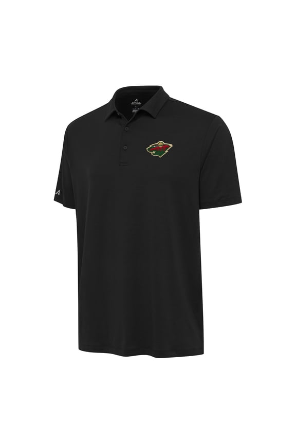 Men's Antigua Black Minnesota Wild Reprocess Polo