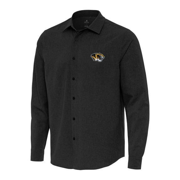 Men's Antigua Black Missouri Tigers Exposure Woven Long Sleeve Button-Up Shirt
