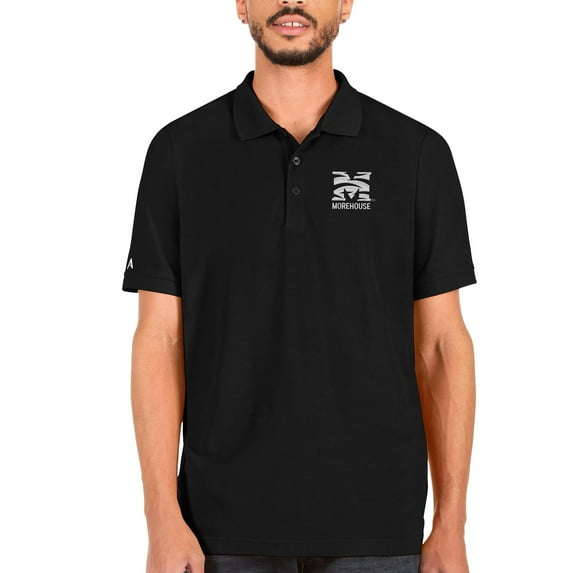 Men's Antigua Black Morehouse Maroon Tigers Legacy Pique Polo