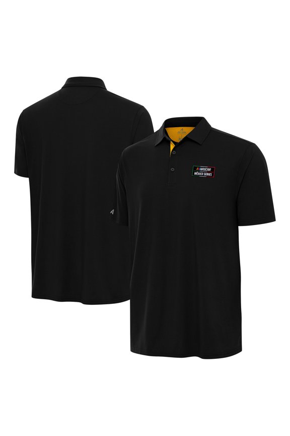 Men's Antigua Black NASCAR Mexico Series Race Era Polo