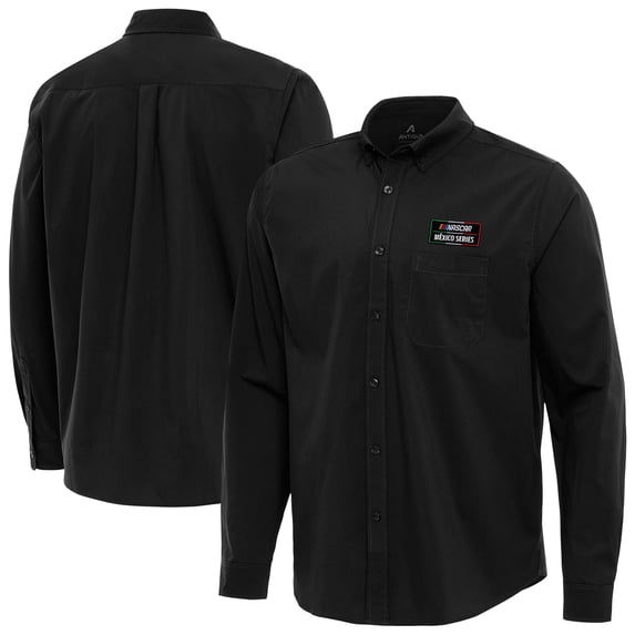 Men's Antigua Black NASCAR Mexico Series Race Flight Button-Up Long Sleeve Shirt