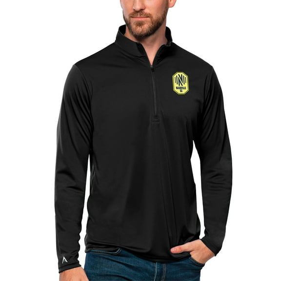 Men's Antigua Black Nashville SC Tribute Quarter-Zip Pullover Top