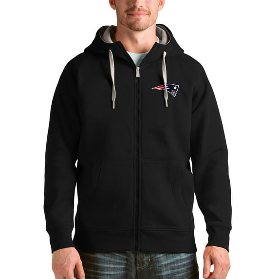 Men's Antigua Black New England Patriots Victory Full-Zip Hoodie