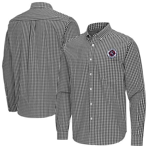 Men's Antigua Black New England Revolution Ellis Tri-Blend Long Sleeve Button-Down Shirt