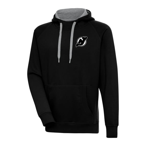 Men's Antigua Black New Jersey Devils Metallic Logo Victory Pullover Hoodie